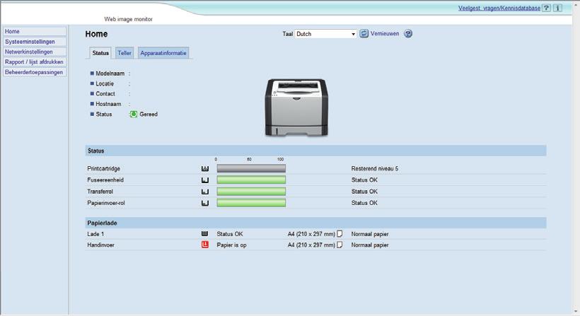 Als u een printer met één functie gebruikt U kunt de coderingssleutel van Wi-Fi Direct wijzigen met Web Image Monitor of Smart Organizing Monitor. Instellingen configureren met Web Image Monitor 1.