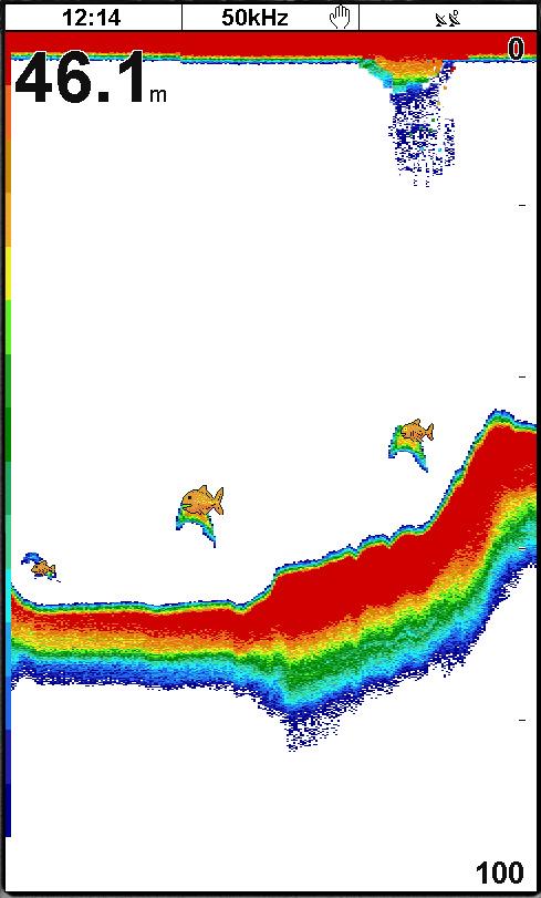 De transducer produceert een ultrasonische trilling (geluid dat buiten het gehoorbereik van het menselijk oor ligt), die zich naar de bodem begeeft met een snelheid van 1463 m/sec en die zich