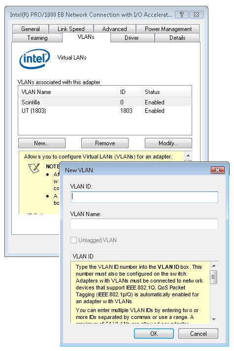 commissie Voorbeeld van een VLAN-configuratie onder Windows (Winscin). Je kunt als beheerder nieuwe VLAN s toevoegen door het gewenste VID in te vullen.