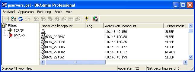 Afdrukken via een netwerk onder Windows : Peer-to-peer (NetBIOS) afdrukken De werkgroep-/domeinnaam wijzigen met BRAdmin Professional De afdrukserver moet een geldig IP-adres hebben, en ook uw