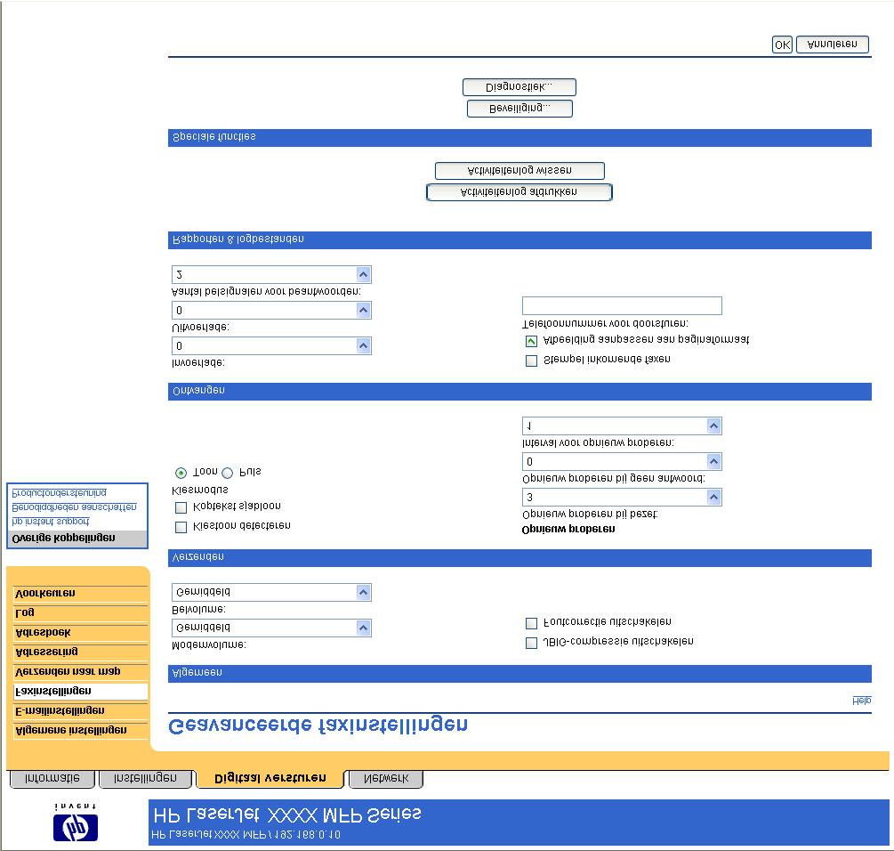 Afbeelding 4-5 Scherm Geavanceerde faxinstellingen Tabel 4-5 Geavanceerde faxinstellingen Onderdeel Gebied op het scherm Informatie over of mogelijkheden van het gebied 1 HP EWS-tabbladen en -menu's