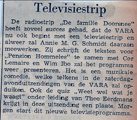 Pension Hommeles Maar weer eens een terugblik in de kelders van de radiogeschiedenis waarbij een artikeltje tevoorschijn kwam uit de krant van 4 oktober 1957.