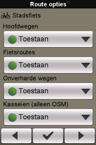 Profielen Route opties Het scherm Profiel geeft de volgende profielen weer. U kunt maximaal 6 profielen instellen.