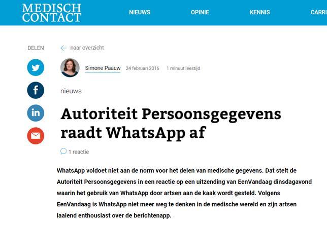 VI. GDPR in de praktijk Situatie 4: Je krijgt regelmatig berichtjes met medische info erin van patiënten (via Whats app en Messenger). Wat doe je? A.