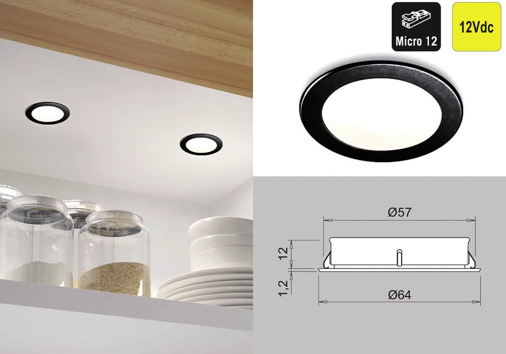 ALL BLACKS: LED VERLICHTING LED VERLICHTING: INBOUWSPOTS Led inbouwspot type Smally XS Plus - inbouwdiameter: 57 mm - inbouwdiepte: 12 mm - met aansluitsnoer van 200 cm + Micro12