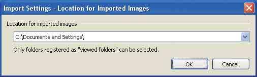 De "Folder to be imported" (Mappen voor importeren) veranderen Voor het veranderen van de "Folder to be imported" (Mappen voor importeren), opent u het scherm "Import Settings" (Importinstellingen).