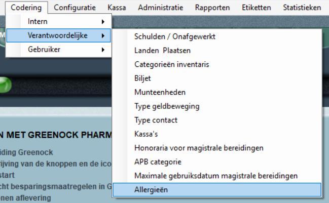 9. Allergieën zelf toevoegen U kan zelf allergieën toevoegen via Codering / Verantwoordelijke / Allergieën.