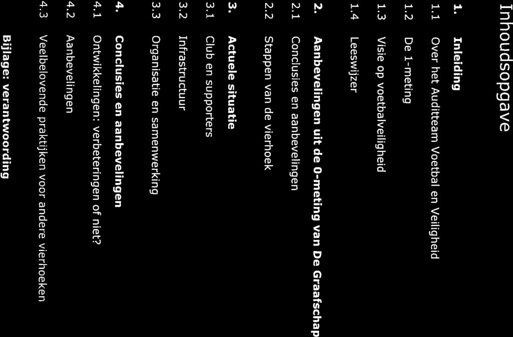 Inhoudsopgave 1. Inleiding 4 1.1 Over het Auditteam Voetbal en Veiligheid 4 1.2 De 1-meting 4 1.3 Visie op voetbalveiligheid 5 1.4 Leeswijzer 5 2. Aanbevelingen uit de 0-meting van De Graafschap 6 2.