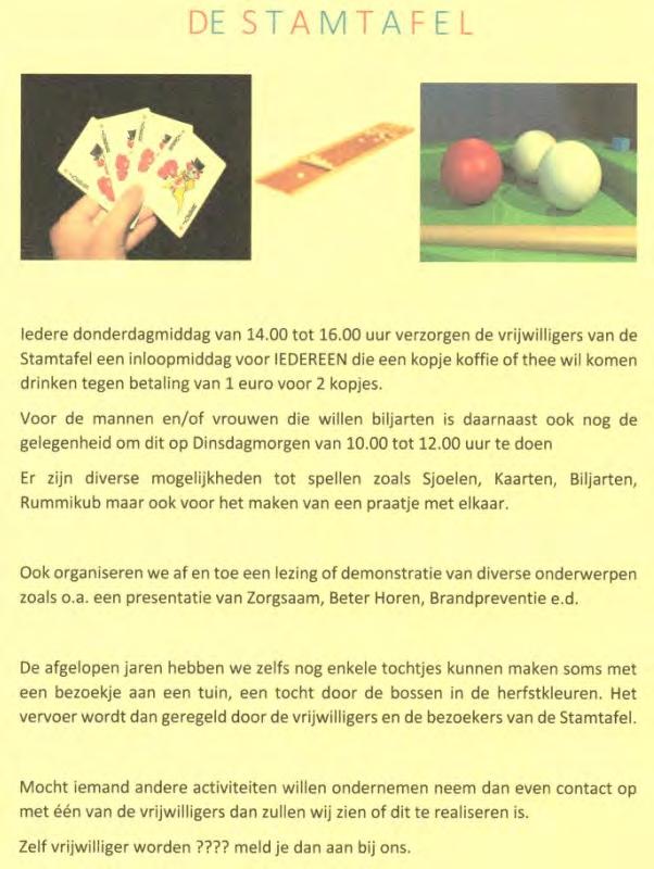 Seniorenbijeenkomsten De Stamtafel Dorpshuis De Hoge Weye (Dorpstraat 34, Beekbergen) - dinsdagochtend, 10.00 tot 12.