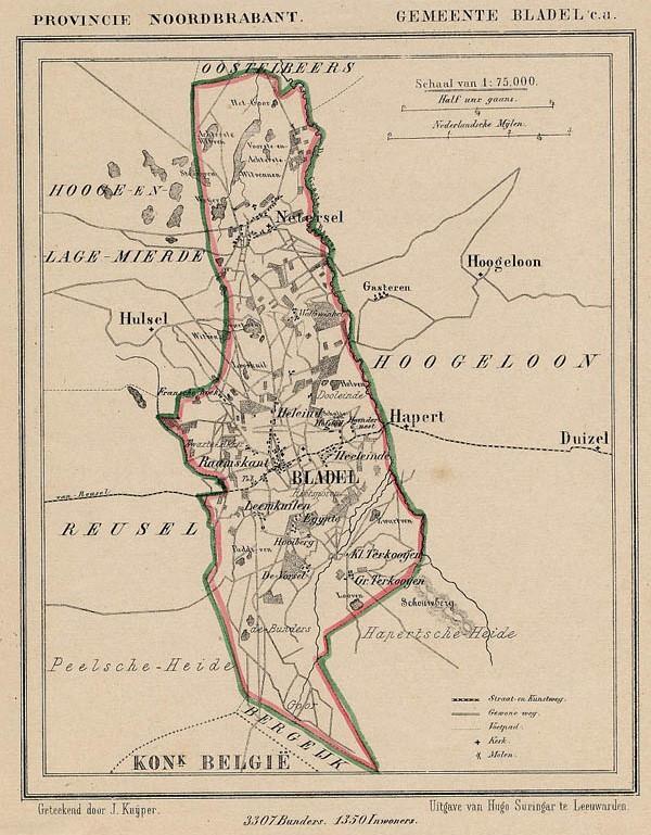 Figuur 8: Historische kaarten van de toenmalige gemeenten Bladel en Hoogeloon, ca. 18