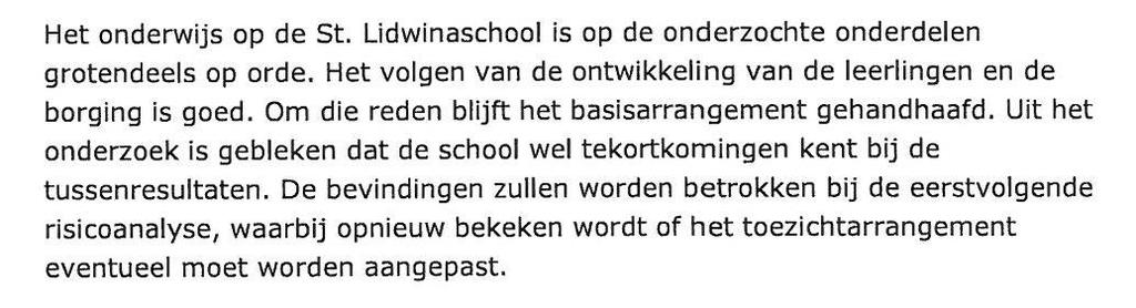 D. Basisondersteuning Recente beoordeling van onze school vanuit de onderwijsinspectie.