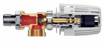 Opbouw RTL retourwatertemperatuurbegrenzer zonder voorinstelling 1. Thermostatische afsluiter 2. Voeler 3.