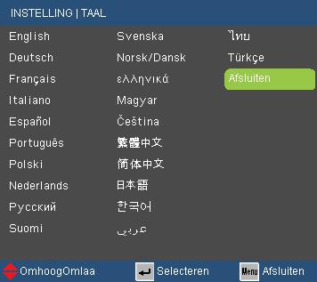 Bedieningselementen gebruiker INSTELLING Taal Kies het meertalige OSD-menu.