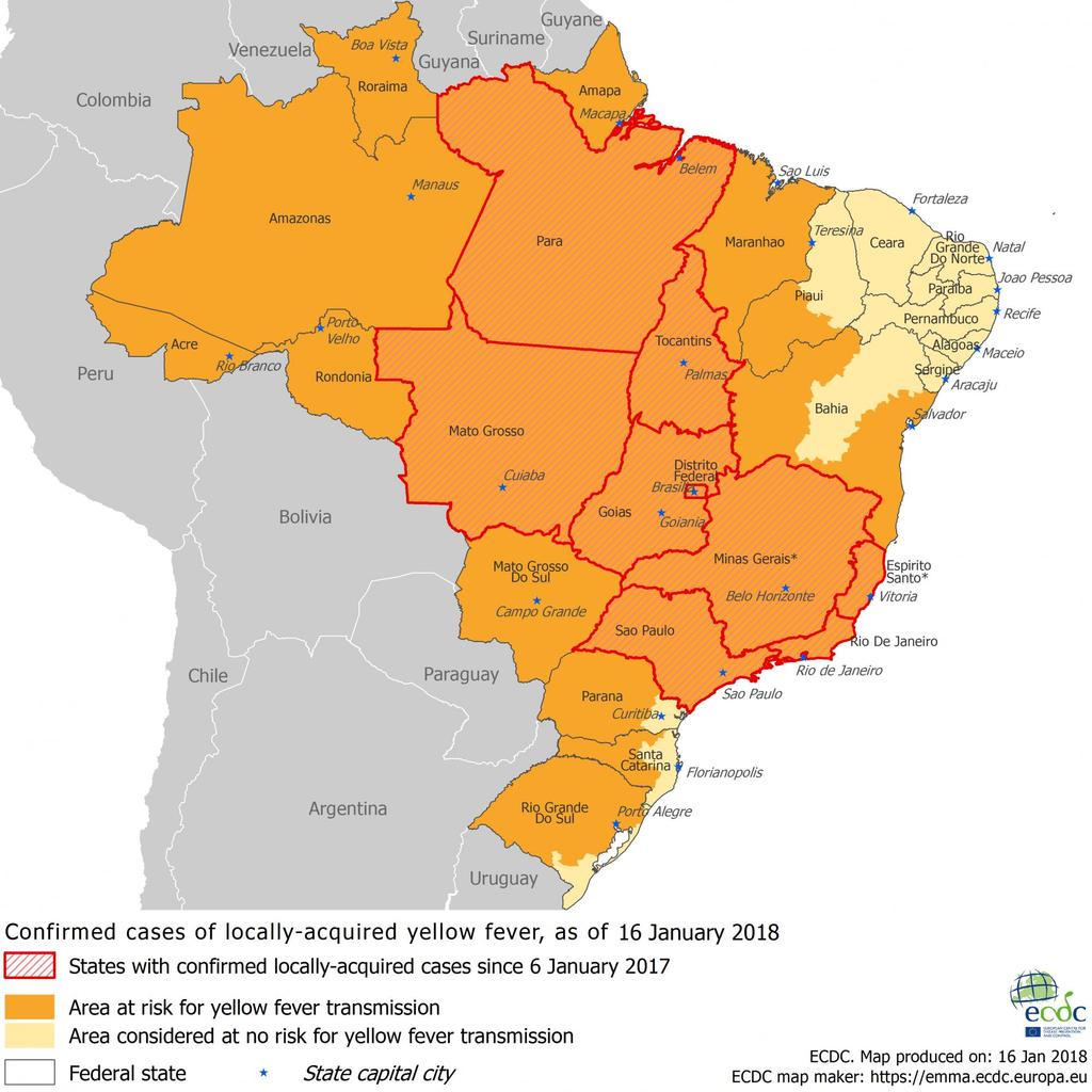 Vaccination recommendation in the following states : Acre Amazonas Amapá Paraná Rondônia Roraima Tocantins Federal District Mato Grosso