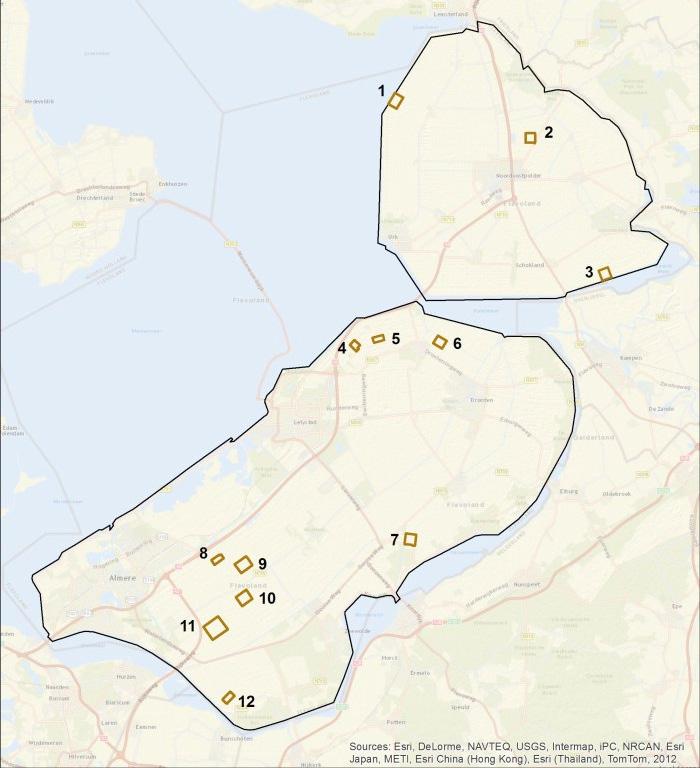 De MAS-telpunten lagen verspreid over het agrarische gebied in de Provincie Flevoland, gelijkmatig verdeeld over Zuidelijk Flevoland, Oostelijk Flevoland en de Noordoostpolder (zie figuur 1).