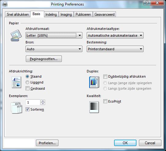 Afdrukken Dit hoofdstuk legt de afdrukpocedure uit vanuit een softwareprogramma. U kunt de afdrukinstellingen van ieder tabblad specificeren op KX Driver.