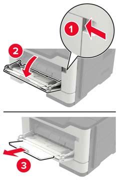 Papier en speciaal afdrukmateriaal plaatsen 15 De multifunctionele invoer vullen 1 Open de multifunctionele invoer.