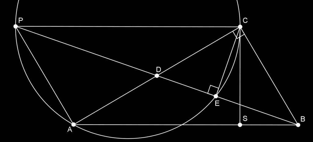 Opgave. Gegeven is een driehoek ABC met C = 90. Het midden van AC noemen we D en de loodrechte projectie van C op BD noemen we E.