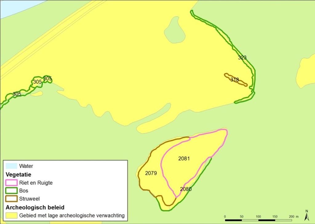 Afbeelding 25. Elementen 318 en 323 op de archeologische beleidsadvies- en verwachtingskaart van de gemeente Roermond. De groene zone is water. Afbeelding 26.