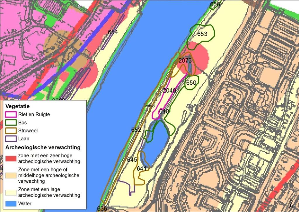 Afbeelding 27. Elementen 641 en 2073 op de archeologische beleidsadvies- en verwachtingskaart van de gemeente Venlo.