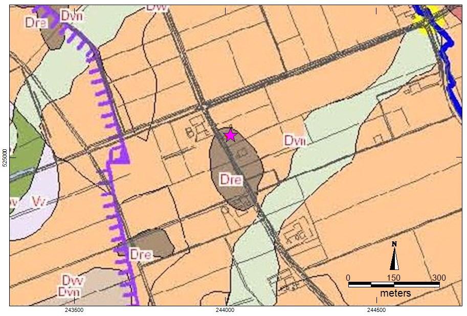 Afbeelding 3. Plangebied (paarse ster) geprojecteerd op de landschaps- en archeologische verwachtingskaart van de gemeente Coevorden. 8 3.