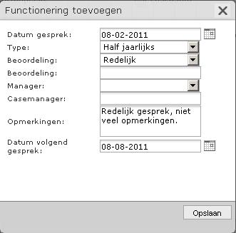 Functioneringsgesprek toevoegen Beoordeling en Functionering 1. Ga naar de medewerker bij wie u een bespreking/ functioneringsgesprek wilt toevoegen. 2.