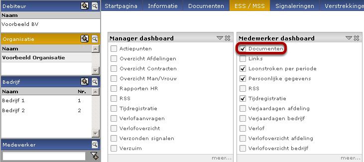 Medewerker dashboard Zorg dat in het dashlet Medewerker dashboard op organisatieniveau, Documenten is