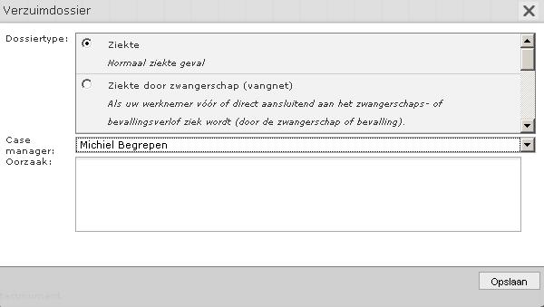 Verzuimdossier Hier kunt u het dossiertype wijzigen, een (nieuwe)