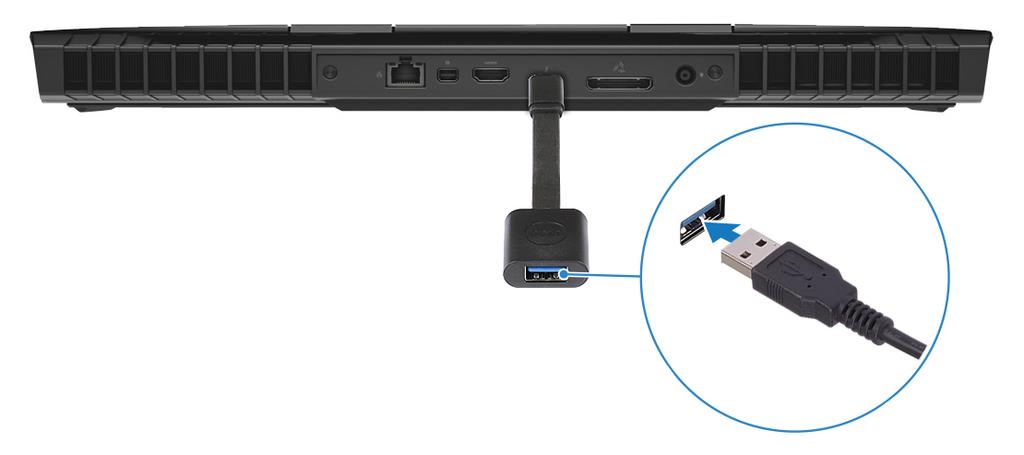 7 Sluit de XBOX-controller aan op de USB-type-A-poort op de USB-dongle. 8 Sluit de Oculus Rift tracker fortouch aan op de USB-type-A-poort op de dongle.