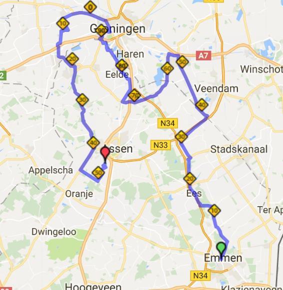 VOORLOPIGE PARCOURSEN (ZO) Men Elite Road Race, start Emmen, 274 km (aanloop 155 km + 5 eindrondes)