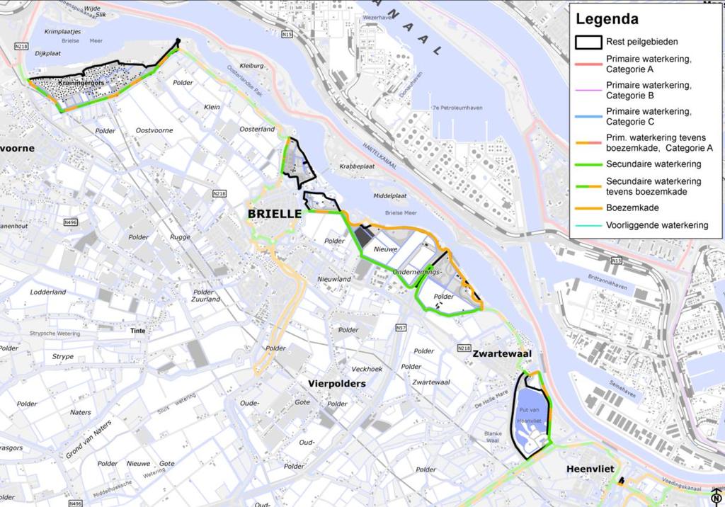 2.7 Waterkeringen De waterkeringen in de bemalingsgebieden zijn weergegeven in figuur 3. - De Rammelandse Landtong wordt begrensd door boezemkaden.