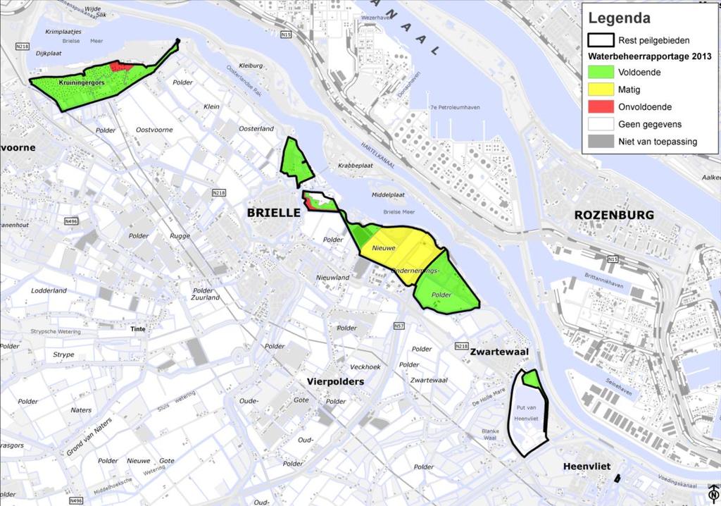 figuur 5: Uitkomst waterbeheerrapportage 2013 Het beoordelen hoe het peilbeheer in een peilgebied is uitgevoerd gaat op basis van het toetsingskader zoals weergegeven in tabel 3.