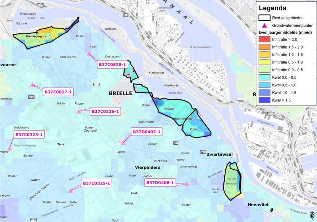 3.3.3 Kwel, infiltratie en grondwaterwinning In het bemalingsgebied van het Kruiningergors en de Zandwinput van Heenvliet komt infiltratie tot 2 mm/d voor.