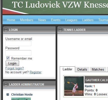 Tennisladder Inloggen / uitloggen 1.