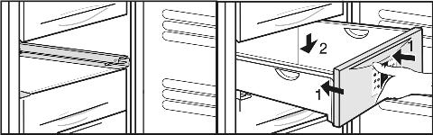 Onderhoud Fig. 10 u Om diepvriesgoed direct op de draagplateaus te bewaren: til de schuiflade achteraan op en trek naar voren uit. 5.10 Plateaus u Plateau uitnemen: vooraan optillen en uittrekken.