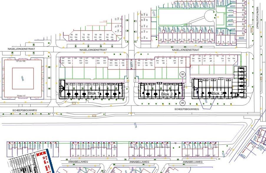 2 Uitgangspunten Aan de Scheepsbouwweg in Asterda-Noord is de nieuwbouw van drie woonblokken voorzien. et bouwplan beslaat 47 grondgebonden woningen verdeeld over drie blokken van twee bouwlagen.