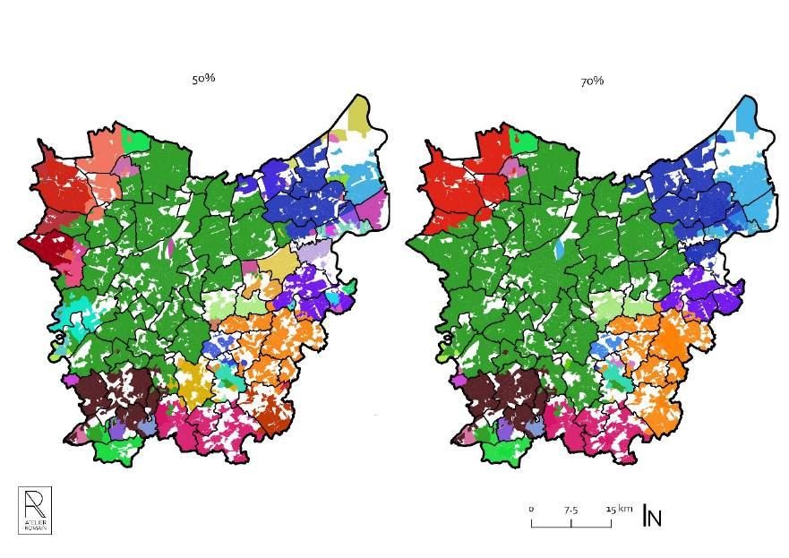 In het laatste scenario zien we dat de Gentse regio opnieuw wat dominanter is.