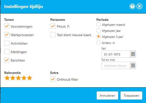 2.5 Tijdlijn Op de tijdlijn zijn alle acties te vinden die er voor de cliënt zijn geweest of nog steeds zijn.