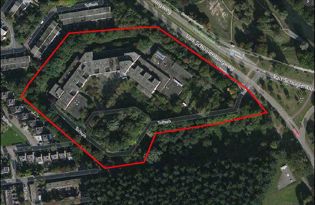 Figuur 2: Gedetailleerde ligging van het te slopen schoolgebouw aan de Schuylenburgweg 3 te