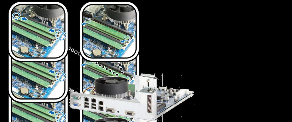 De RAM-module van DiskStation verwijderen 1 Volg stappen 1 en 3 uit het gedeelte "De RAM-module installeren" om het moederbord van uw DiskStation te lokaliseren. 2 Verwijder de RAM-module.