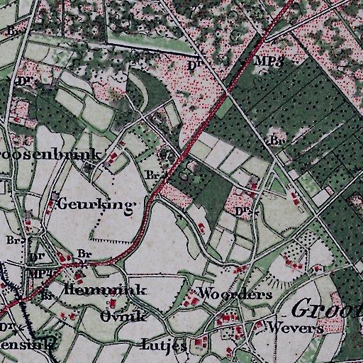 Afbeelding 7: Topografische militaire kaart 1892, Bonneblad 496 met plangebied in het rode kader