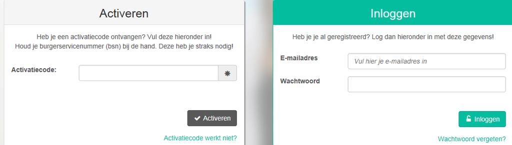 Wanneer je deze URL (link) intikt of aanklikt, kom je bij onderstaand inlogscherm: Vervolgens vul je de activatiecode (deze staat in de brief of e-mail die je van je decaan / mentor hebt