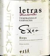 Rioja, Exeo Letras Minusculas Classificatie: Spanje, DOC Rioja, Labastida Wijngaard : Las Torcas Aanplant van de druiven: 30% Garnacha Tinto 70% Tempranillo Gemiddelde leeftijd wijnstokken: 25 jaar
