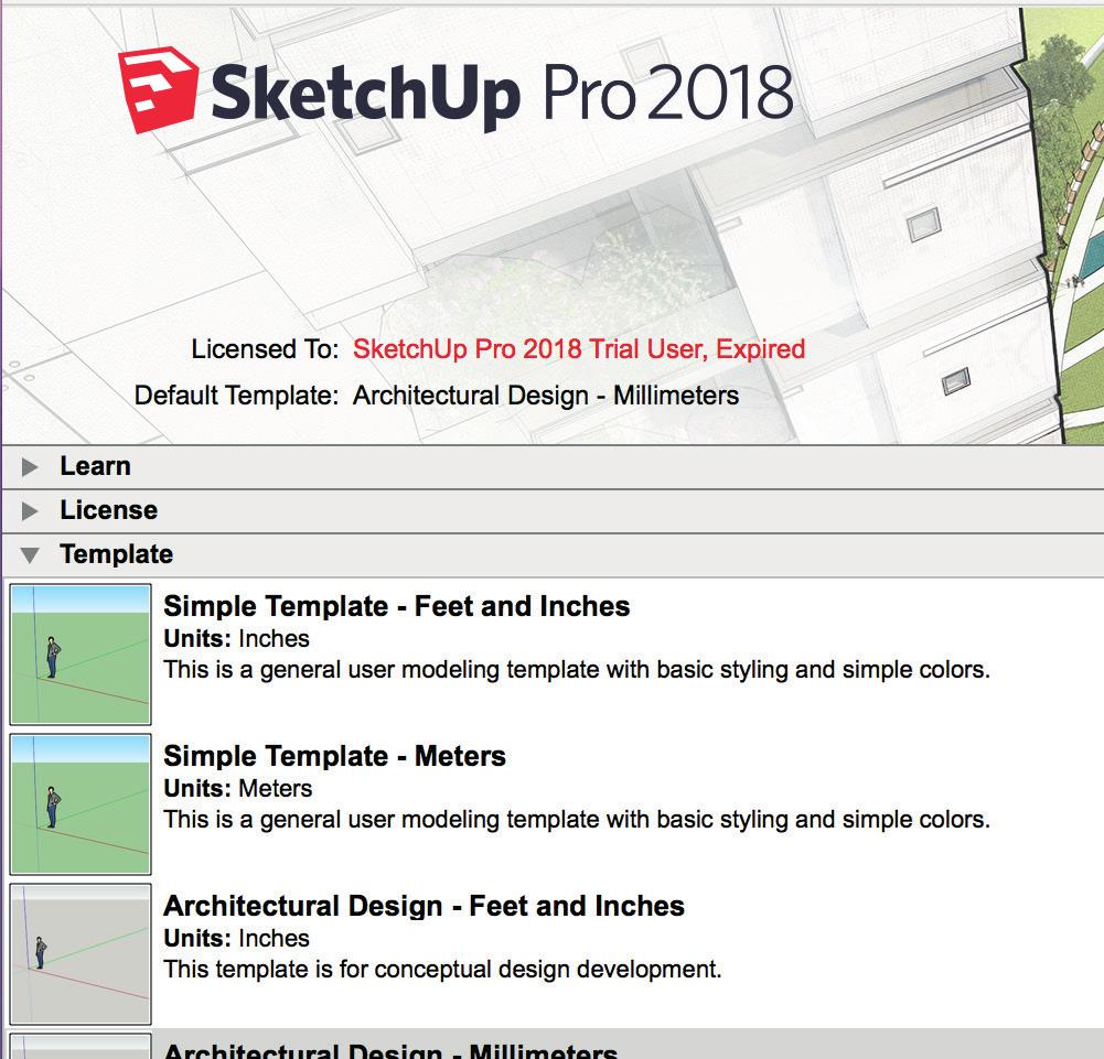 2.2 Opstartscherm SketchUp bevat een aantal standaard templates, deze krijg je te zien zodra je het programma opent.