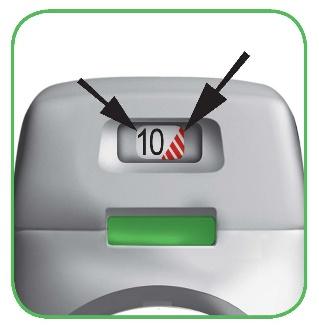 Zelfs als de groene knop geblokkeerd is, kunt u uw laatste dosis nog inhaleren. Daarna kan de inhalator niet meer worden gebruikt en moet u een nieuwe inhalator gaan gebruiken.