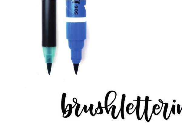 brushlettering voor iedereen B R U S H P E N Een brushpen is een pen of stift waarvan de punt eruit ziet als een brush, vertaald uit het Engels: penseel.