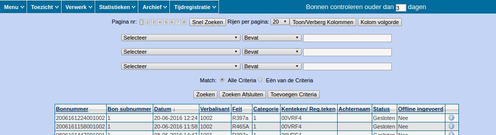 Uitleg Zoeken, Uitgebreid zoeken en Sorteren Zoeken : Wanneer men niet alle openstaande bonnen in het overzicht op het scherm wil hebben, is er de mogelijkheid om op bepaalde termen te gaan zoeken,