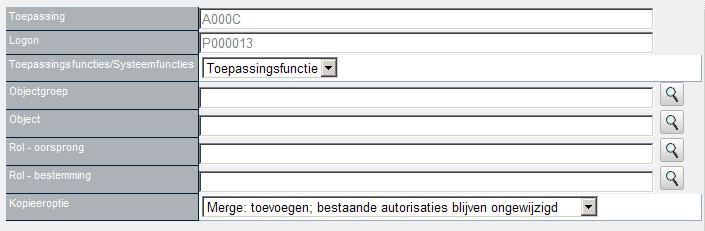 Toepassingsfuncties/systeemfuncties: de autorisaties voor toepassingsfuncties of de systeemautorisaties voor systeemfuncties kunnen gekopieerd worden.