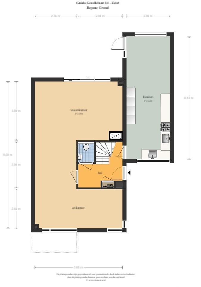 Effectieve breedte sparing in de muur keuken Portaal (zie blz.7) voorzien van een drukbalk >> staalwerk 60 min.