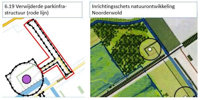 Afbeelding 1 Verwijderde gebiedsaanduiding - overige zone - windparkinfrastructuur naast de inrichtingsschets natuurontwikkeling Noorderwold Ad 2.